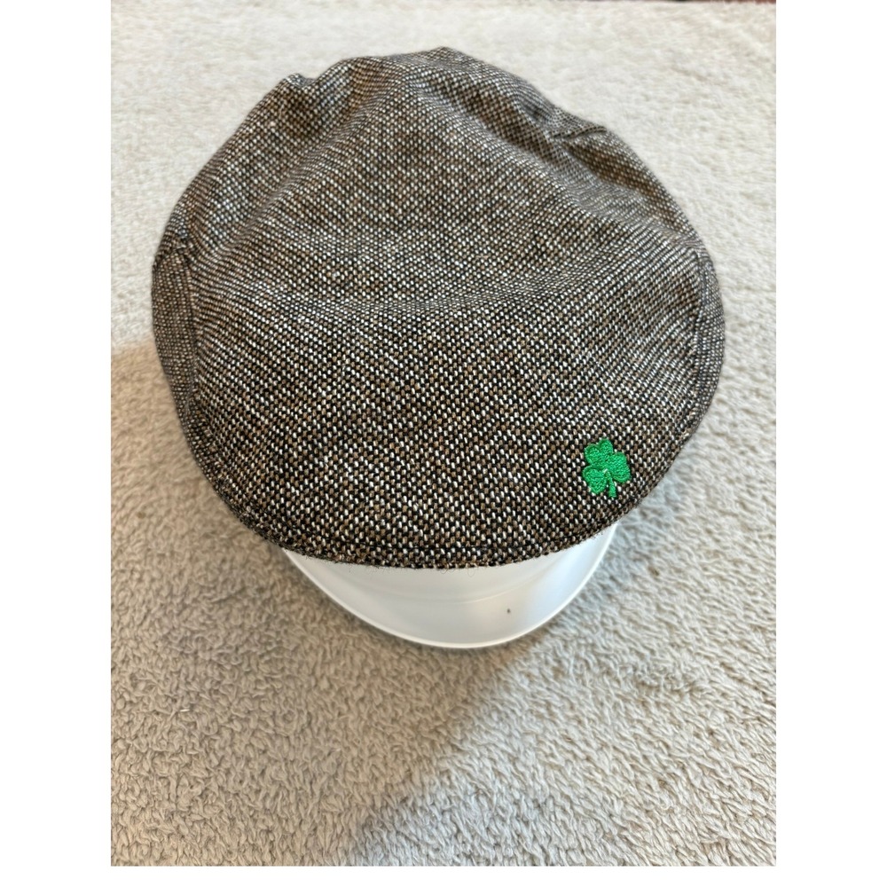 Man of Aran Ireland Brown‎ Tweed Flat Cap Newsboy Hat Shamrock Detail Adjustable